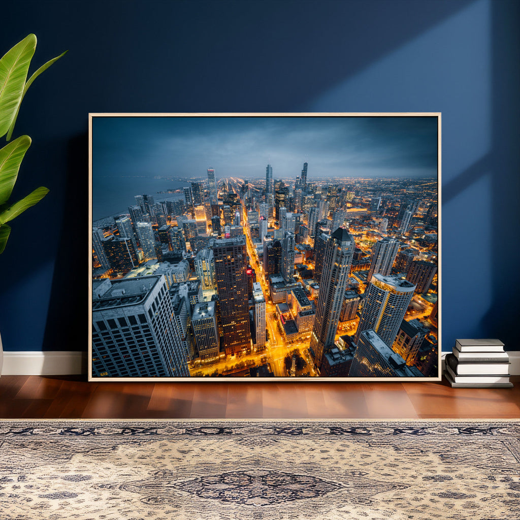 Chicago Wall Art Canvas Print - Chicago City Downtown Night Cityscape