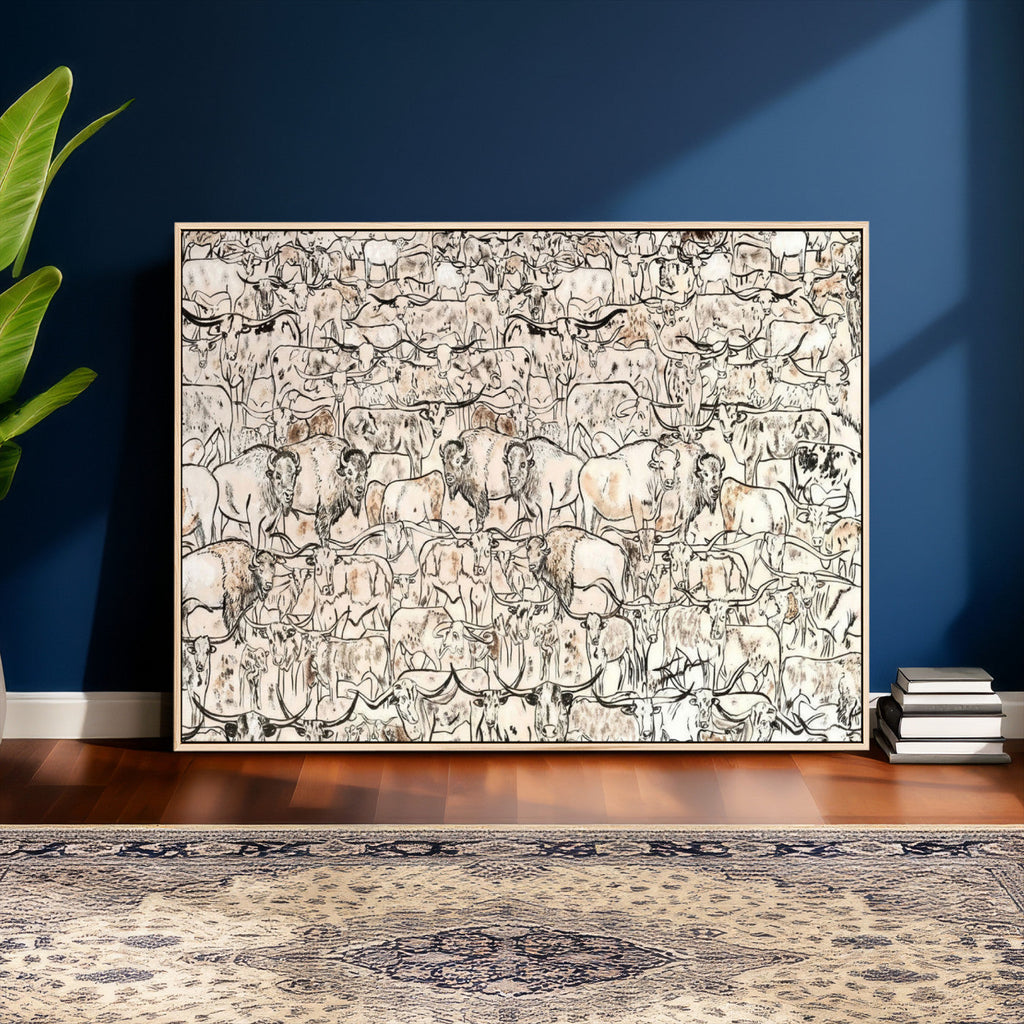 Abstract Bison Wall Art Canvas Print, Abstract Animal Art for Cabin Decor