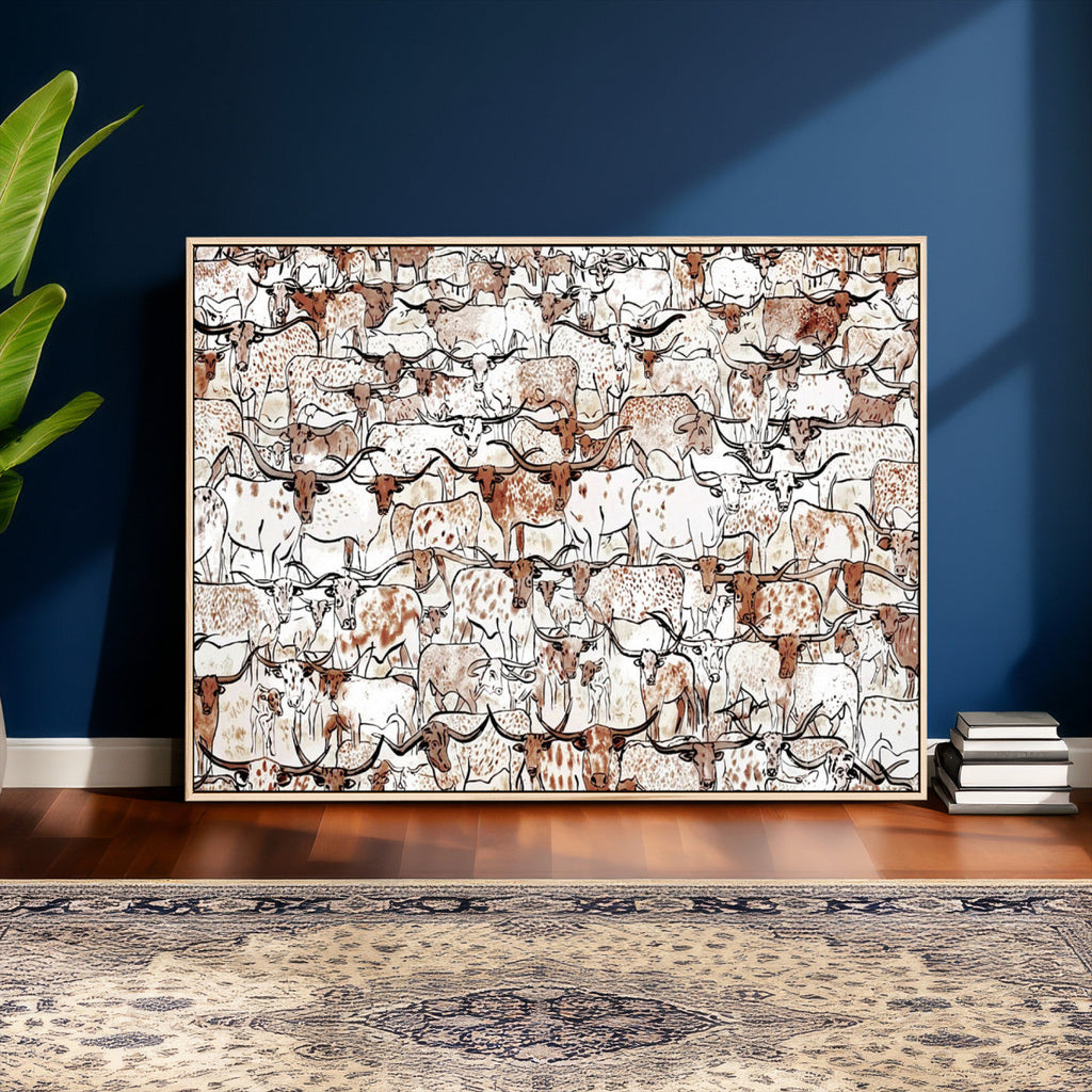 Abstract Longhorn Herd Wall Art Canvas Print