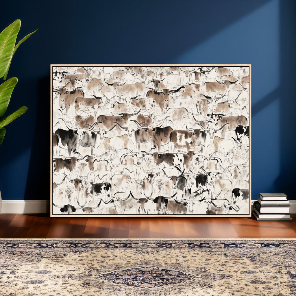 Abstract Texas Cow Canvas Print for Cabin and Western Home Decor