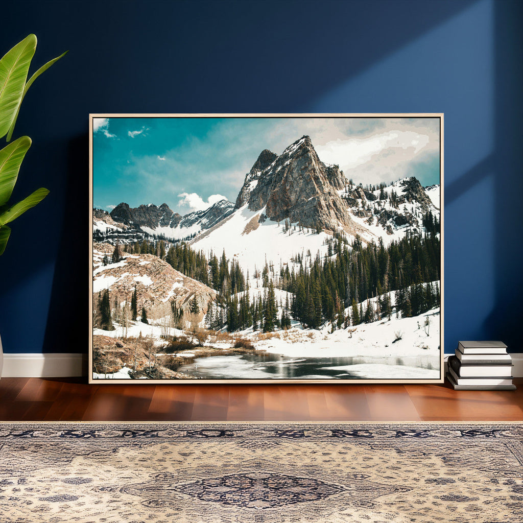 Snowy Mountain Wall Art Canvas Print, Alpine Pine Forest