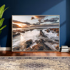 Rocky Coast Ocean Sunset Wall Art Canvas Print, Dramatic Seascape Nature Decor