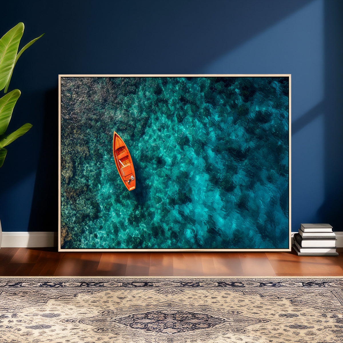 Turquoise Ocean Boat Wall Art Canvas Print