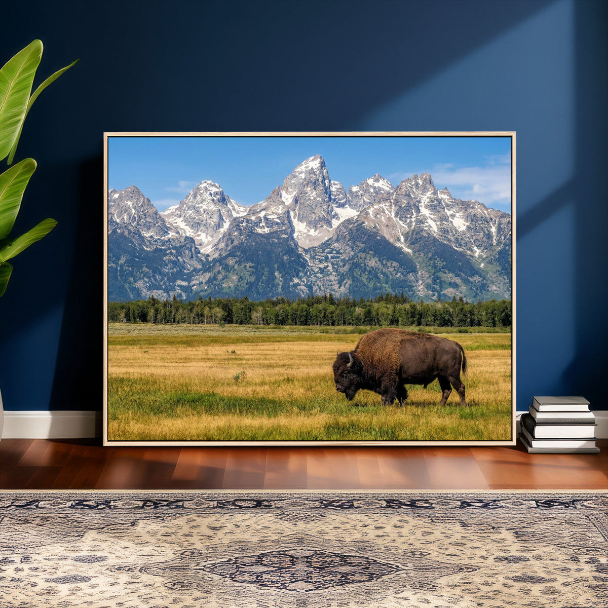 Bison in Mountain Landscape Wall Art Canvas Print, Western Decor