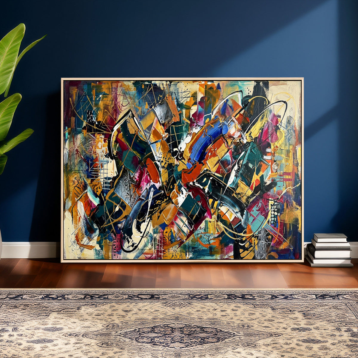 Geometric Abstract Wall Art Canvas Print, Orange Blue