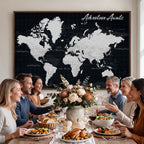 Personalized Black Push Pin Travel Map Canvas Print, Couples Countries Visited Map, Entryway and Hallway Decor
