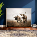 Texas Longhorn Canvas Wall Art Western Bull Desert, Rustic Farmhouse Wall Decor
