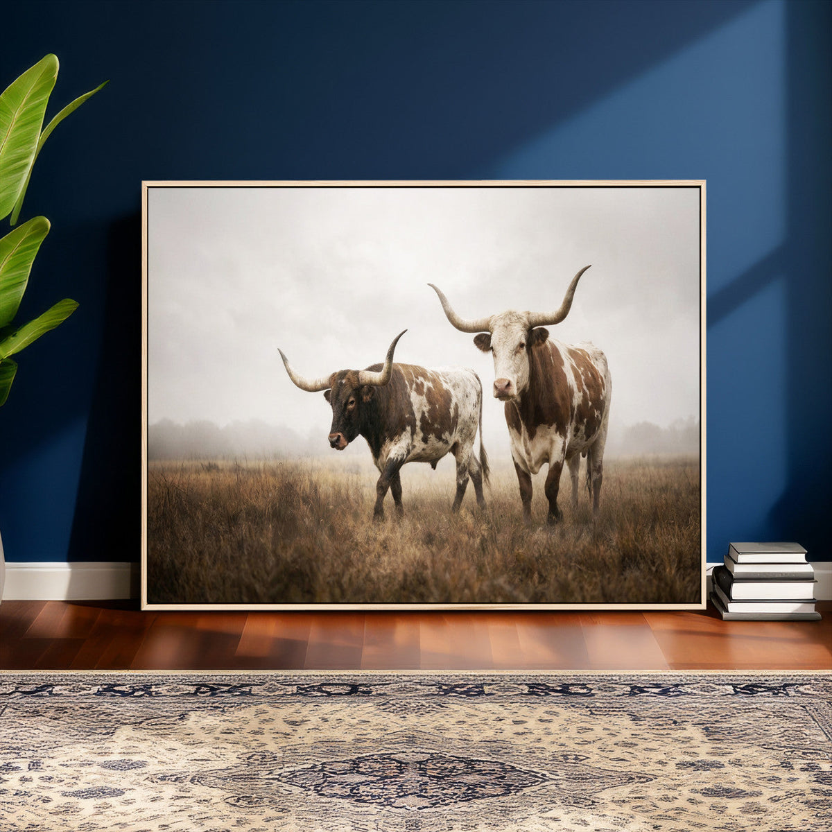 Texas Longhorn Canvas Wall Art Western Bull Desert, Rustic Farmhouse Wall Decor
