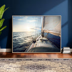 Sailboat Wall Art Canvas Print, Ocean Sunset Sailing Framed Artwork
