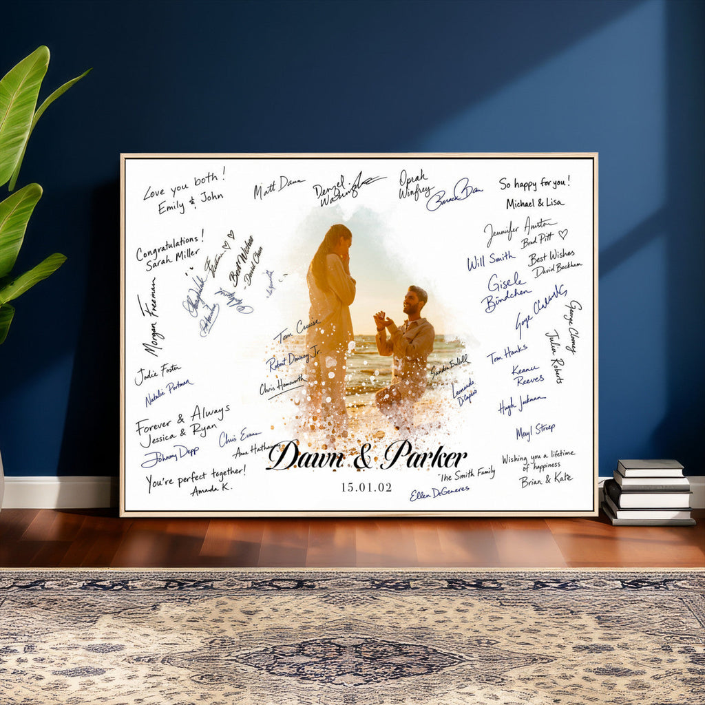 Wedding Signature Guest Book Canvas, Personalized Couple Photo Art