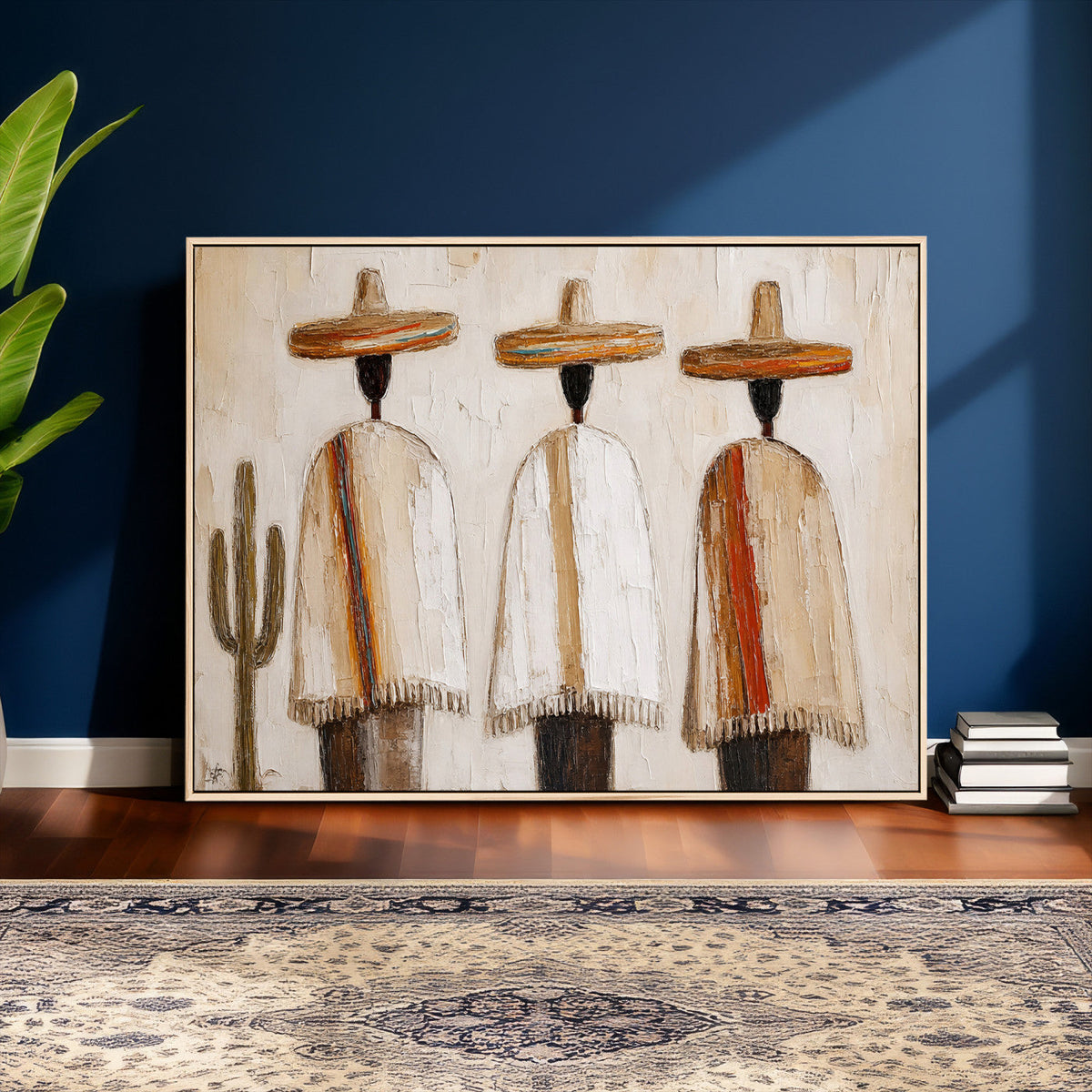Mexican Wall Art Canvas Print, Southwestern Sombrero Poncho Painting Print, Boho Decor