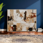 Blue Teal Abstract Canvas Wall Art, Modern Brushstroke Style Print, Navy Orange Contemporary Decor