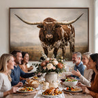 Texas Longhorn Wall Art Canvas Print | Brown Horned Bull Rustic Western Decor