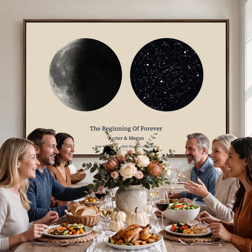 Moon and Stars Canvas Print, Personalized Moon Phase and Star Map Art