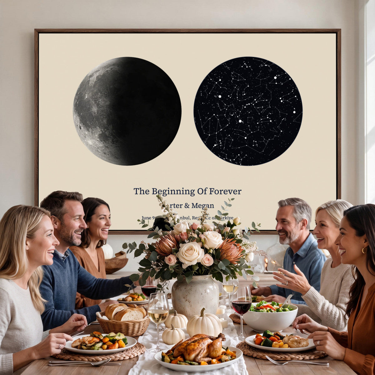 Moon and Stars Canvas Print, Personalized Moon Phase and Star Map Art