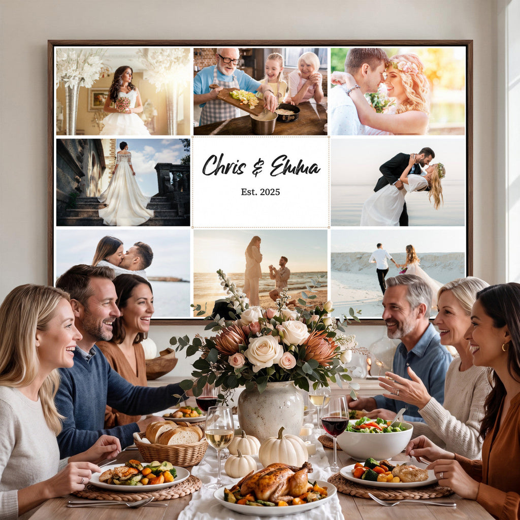 Custom Framed Photo Canvas, Personalized Family Picture Collage Print