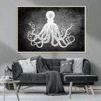 Black White Octopus Wall Art Canvas Print