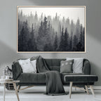Misty Forest Canvas Wall Art | Monochrome Triptych Pine Tree Print