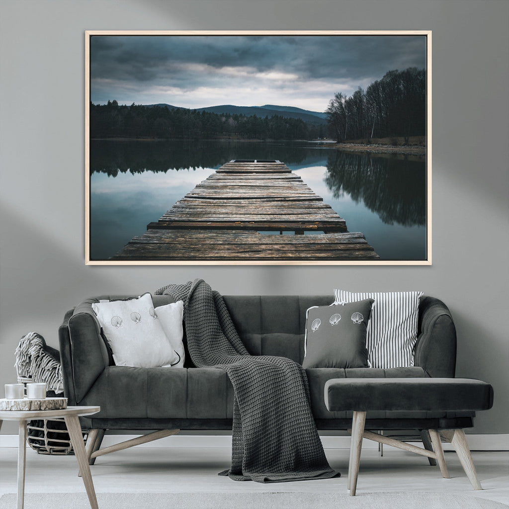 Wooden Bridge Near Lake Wall Art Canvas Print