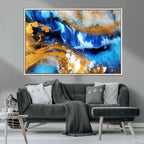 Blue Orange Marble Fluid Effect Canvas Wall Art Print