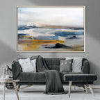 Abstract Landscape Wall Art Canvas | 3 Panel Modern Blue, Gold and White Canvas Art