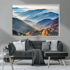 Misty Mountain Sunrise Triptych Canvas Print | Autumn Landscape Wall Art