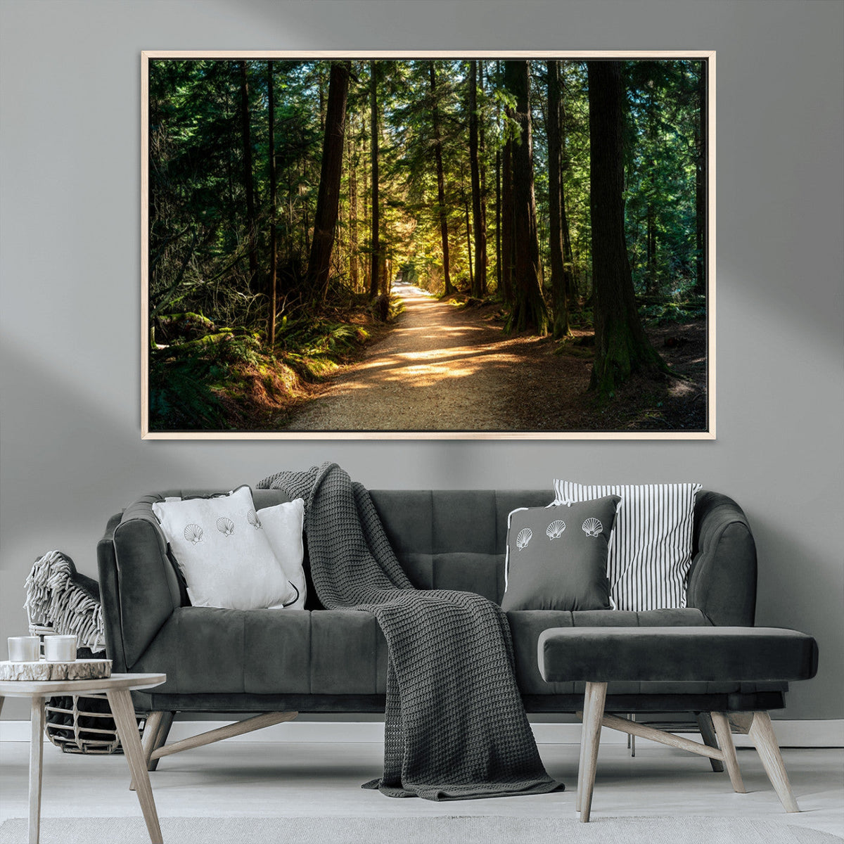 Sunlit Forest Pathway Canvas Print | 3 Panel Large Nature Wall Art