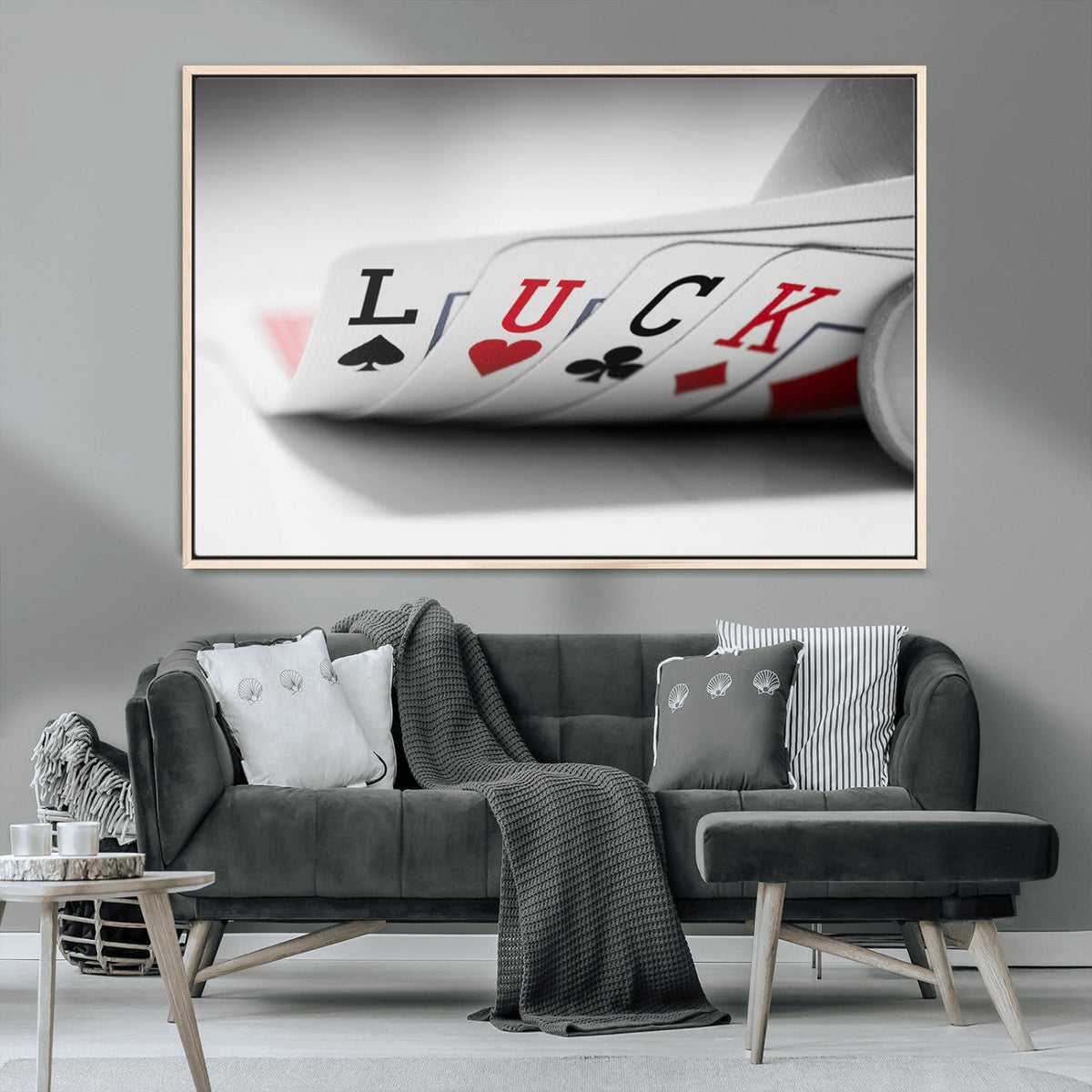 Framed Lucky Poker Cards Canvas | Modern Triptych Wall Art for Game Rooms