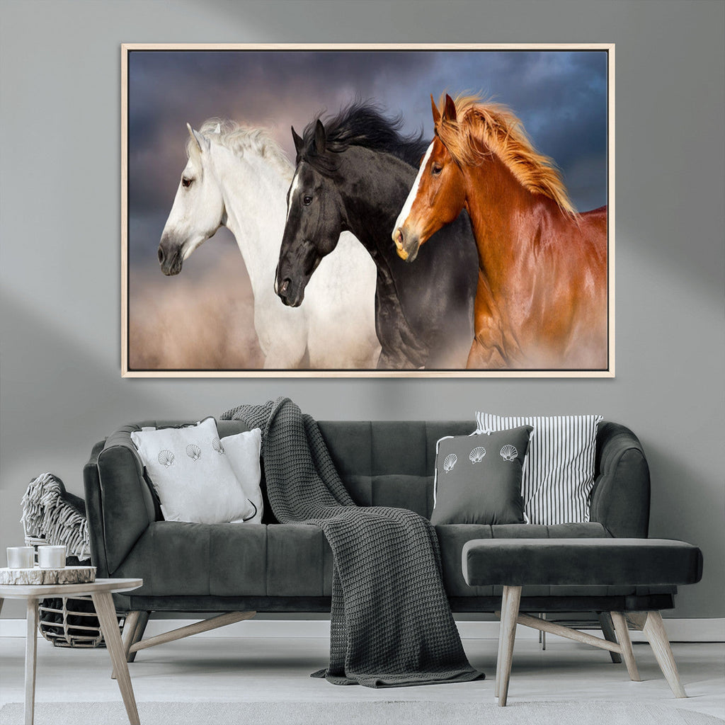 Animal Wall Art Three Horses Farmhouse Art Canvas Print