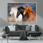 Animal Wall Art Three Horses Farmhouse Art Canvas Print