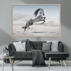 Prancing Horse Desert Large Wall Art Canvas Print, Majestic Horse Animal Artwork