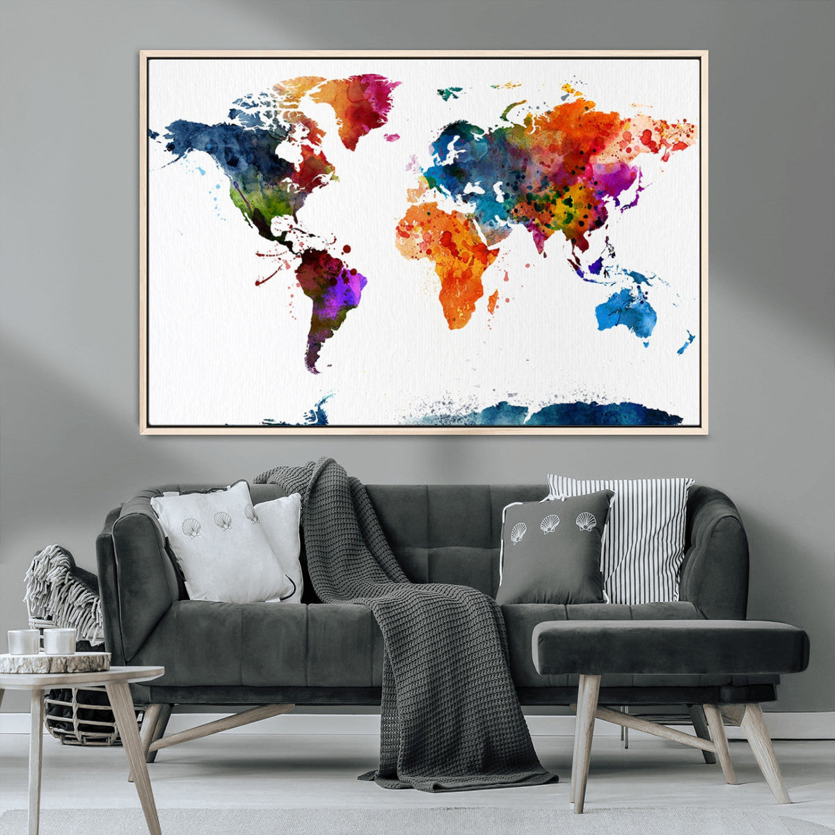 Bold Colorful World Map Canvas Print | Detailed Map of the World Wall Art