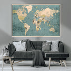 Classic World Map Canvas Print | Framed Vintage Map Wall Art