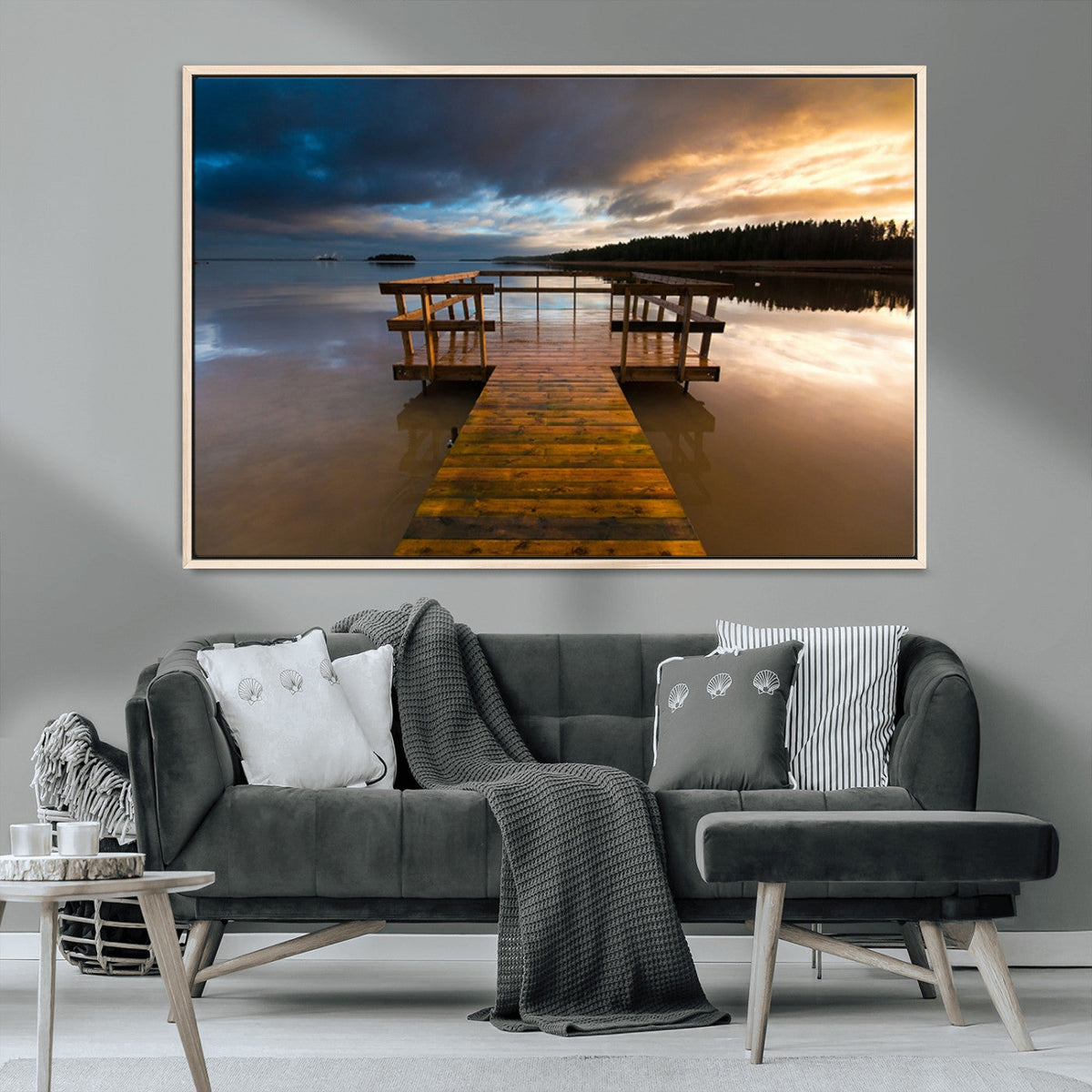 Serene Lake Pier at Sunset Canvas Print | Landscape Wall Art | Ready to Hang