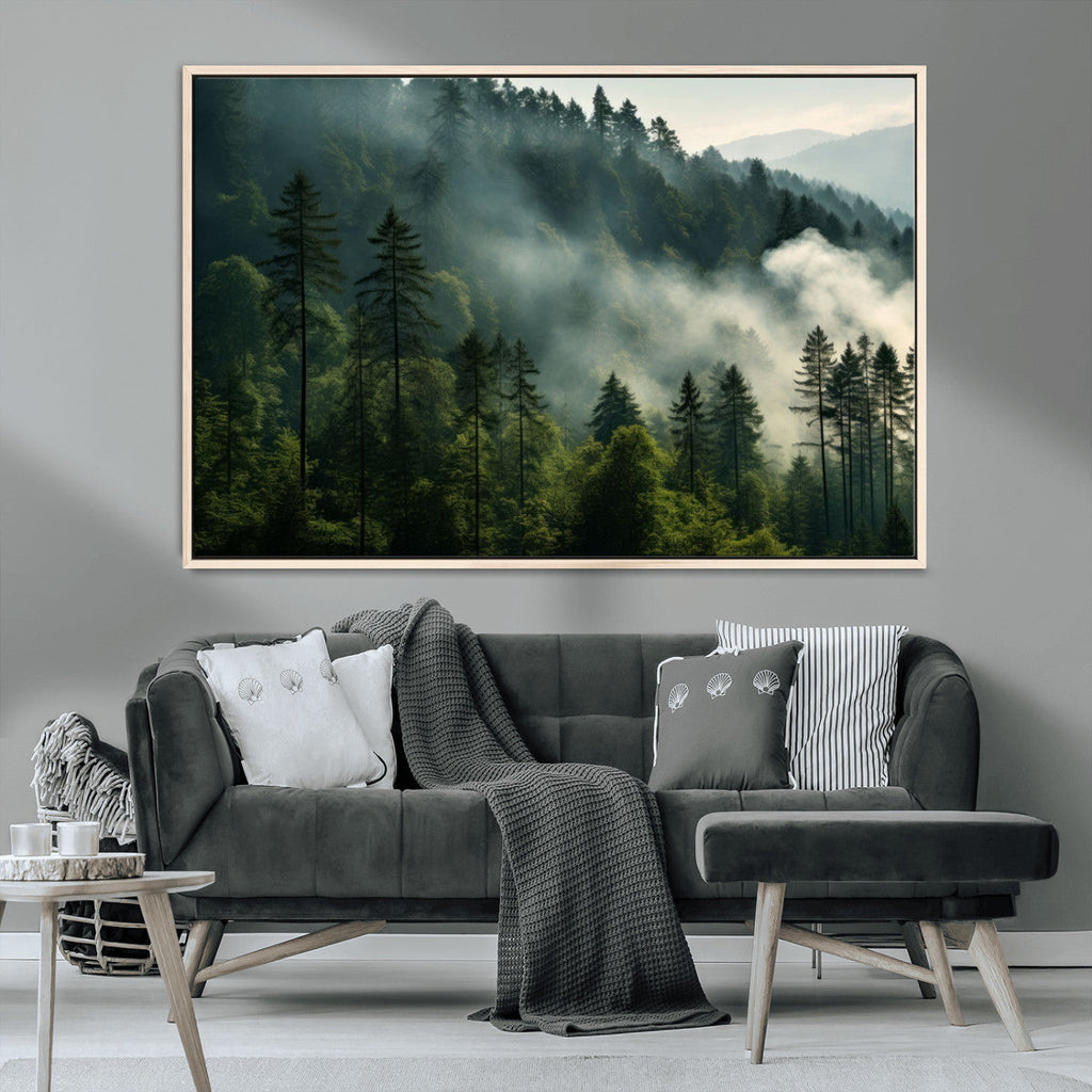Misty Forest Wall Art Premium Canvas Print, Foggy and Serene Atmosphere