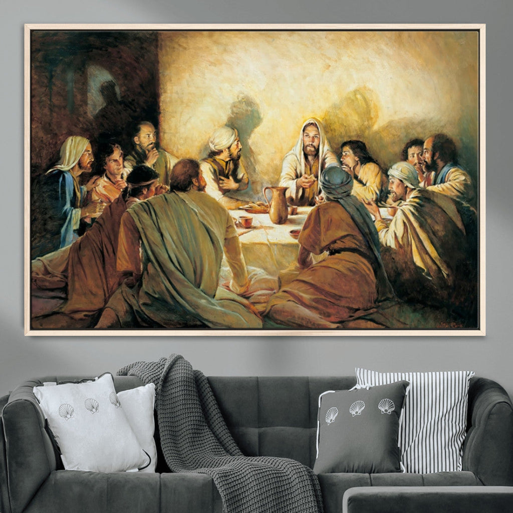 Last Supper Wall Art, Framed Jesus Canvas Print, Modern Biblical Religious Decor