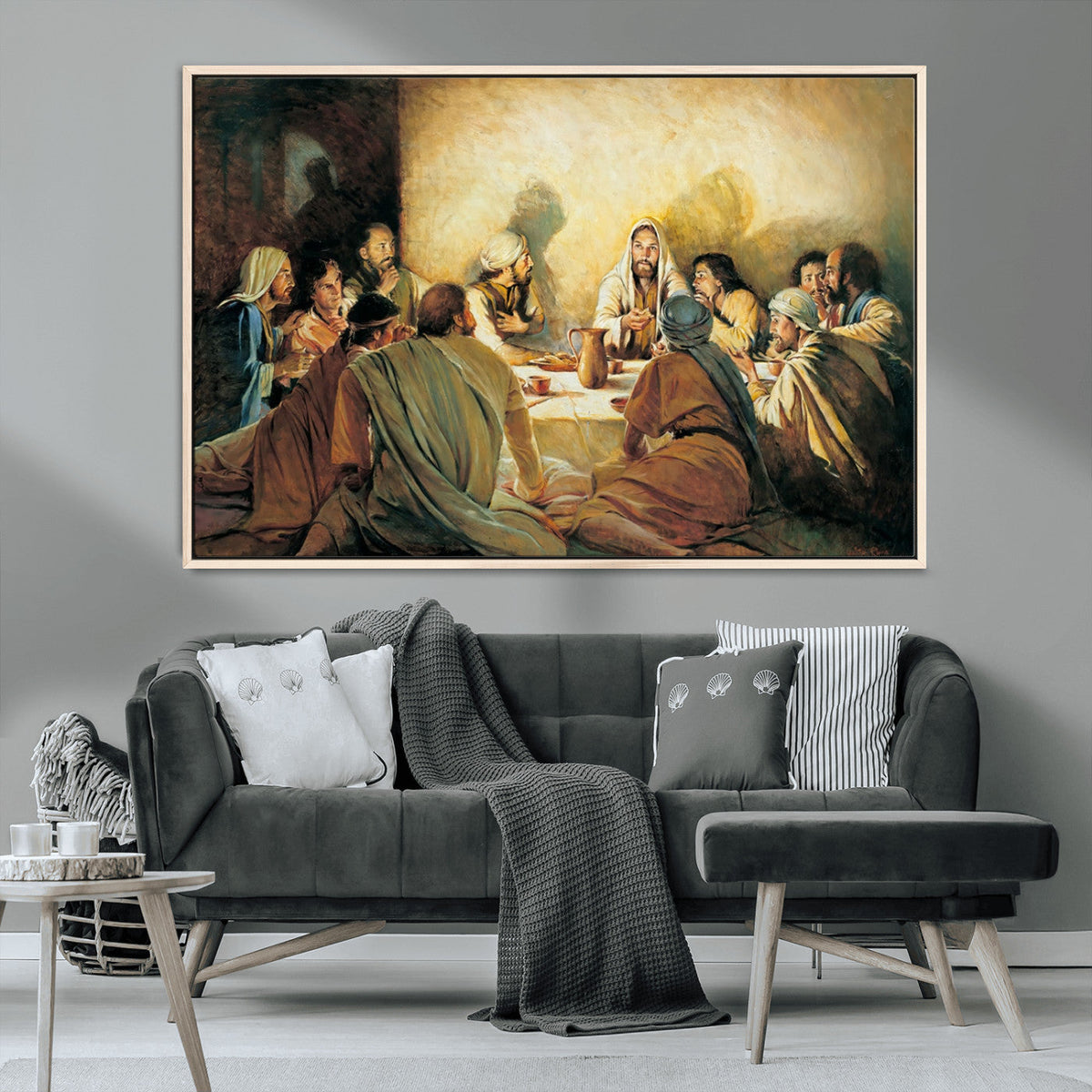 Last Supper Wall Art Canvas Print, Framed Jesus Artwork, Sacred Dining Scene