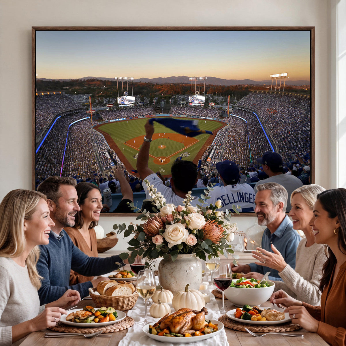 Dodger Stadium Sunset Game Triple Canvas Wall Art, Los Angeles Dodgers MLB Match