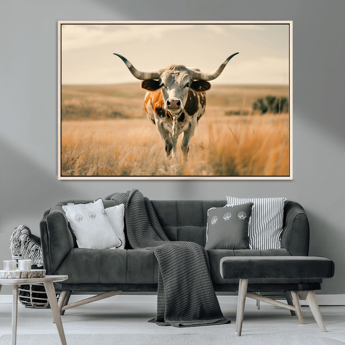 Texas Cow Wall Art Canvas Print for Farm House Wall Decor