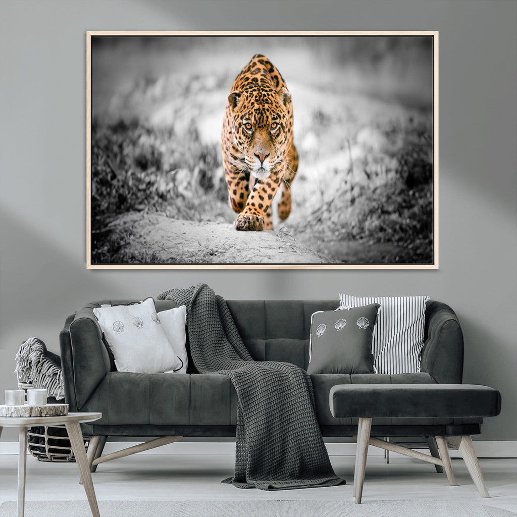 Jaguar Wall Art Canvas Print, Majestic Big Cat in Focused Pursuit