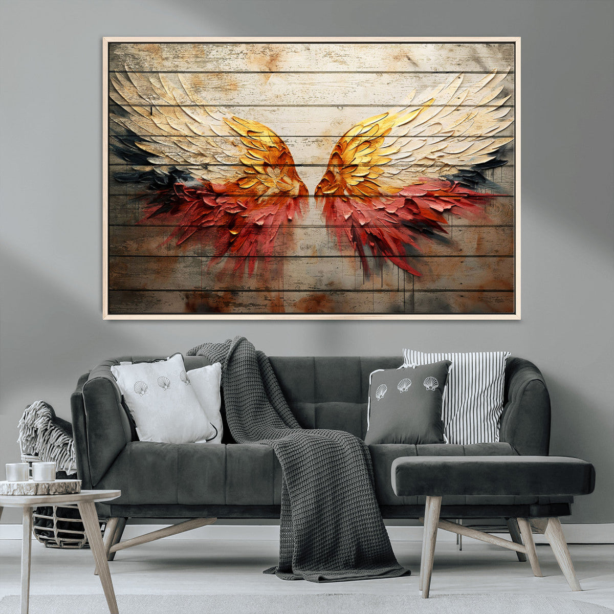 Abstract Angel Wings Canvas Wall Art, Modern Angelic Wings Decor, Framed and Ready to Hang
