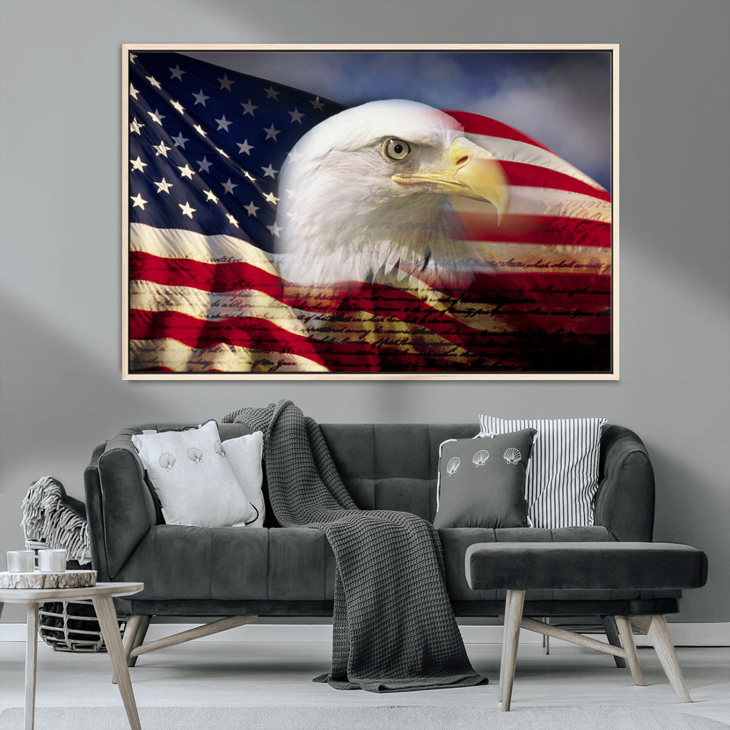 American Flag Eagle Symbol Wall Art Canvas Print, Patriotic American Flag Eagle Wall Art