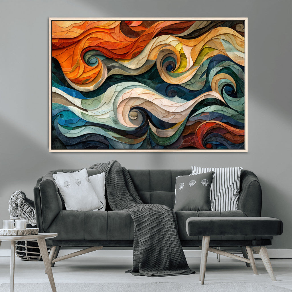 Abstract Wave Wall Art, Ready to Hang Framed Canvas Print | Extra Large 3 Piece Canvas Wall Art