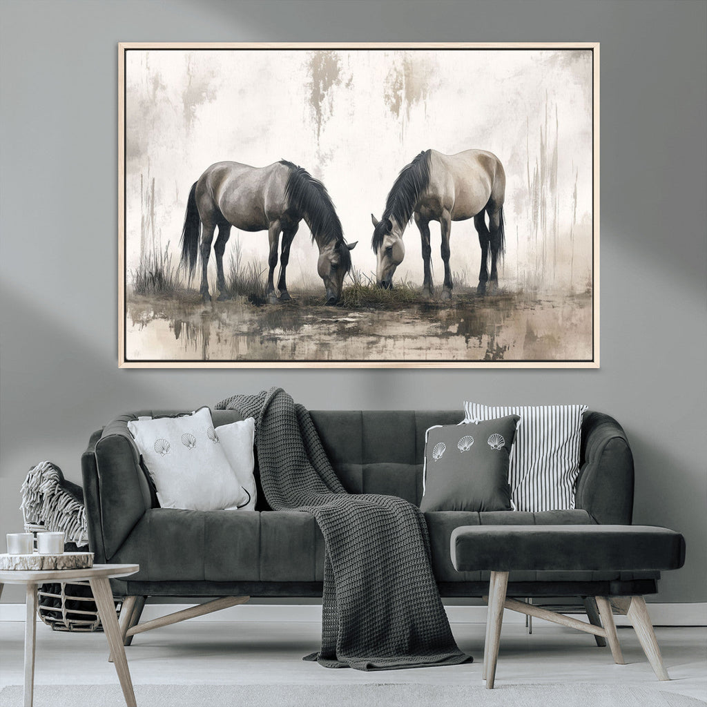 Chinese Ink Style Vintage Horses Wall Art Canvas Print