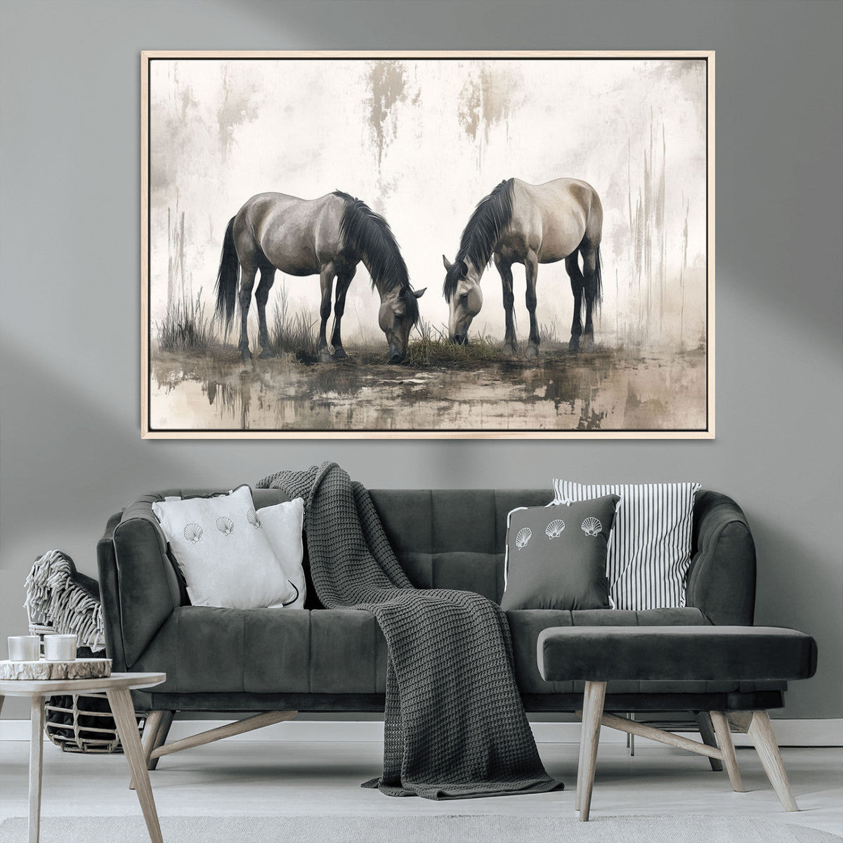 Chinese Ink Style Vintage Horses Wall Art Canvas Print