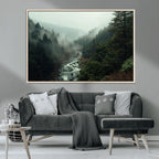 Misty Forest Wall Art, Tranquil Nature Landscape, Ready to Hang | Extra Large 3 Piece Canvas Wall Art