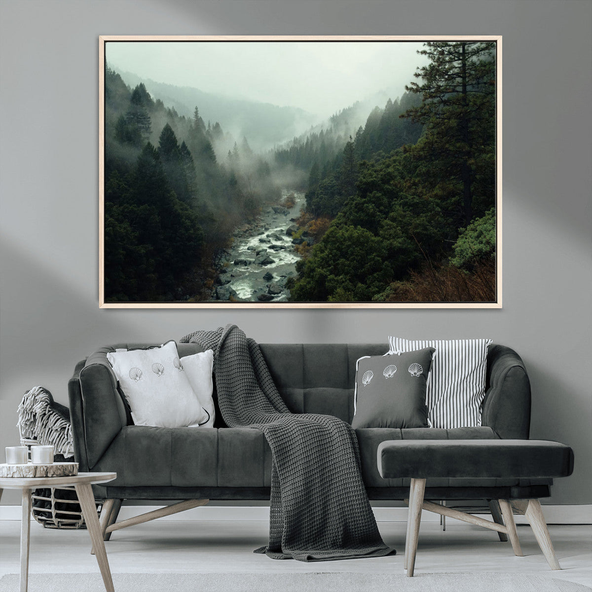 Misty Forest Wall Art, Tranquil Nature Landscape, Ready to Hang | Extra Large 3 Piece Canvas Wall Art