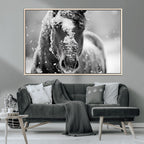 Black and White Horse Winter Wall Art, Ready to Hang
