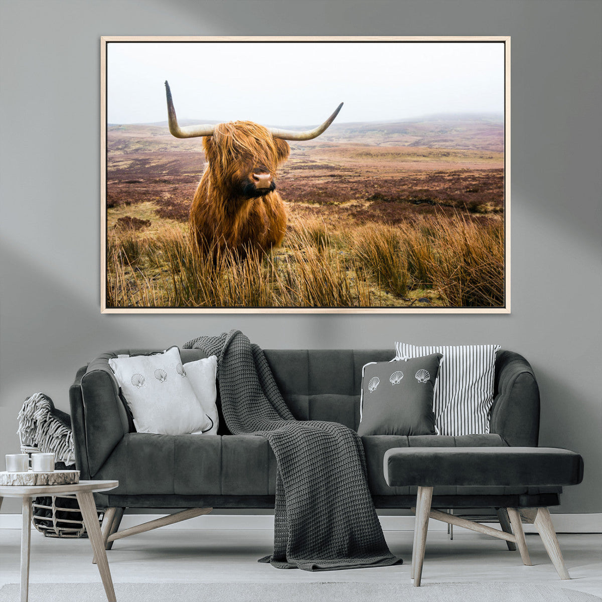 Scottish Highland Cow Canvas Wall Art, Rustic Farmhouse Decor