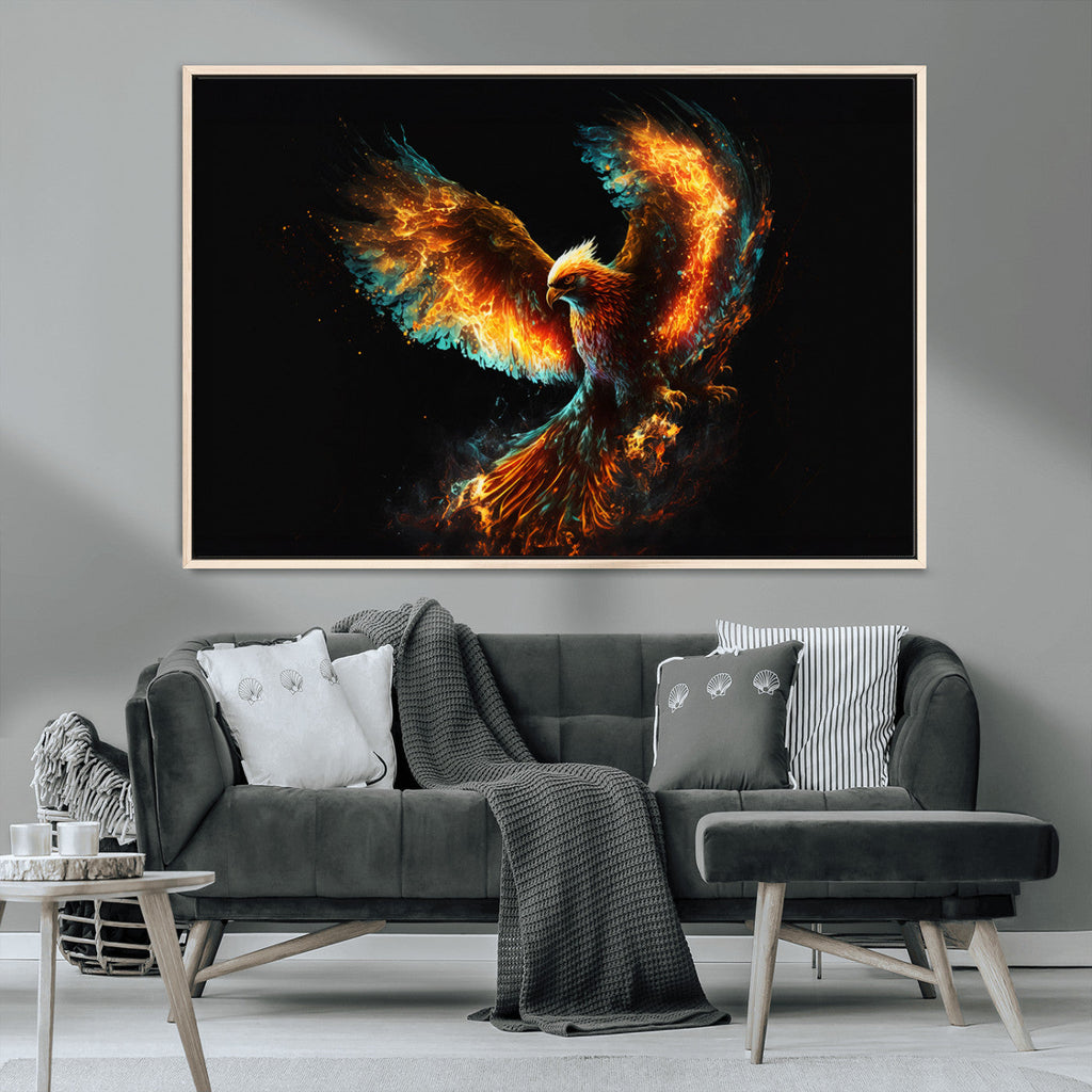 Fiery Phoenix Canvas Print | Ready to Hang Wall Art | Bold Fantasy Decor